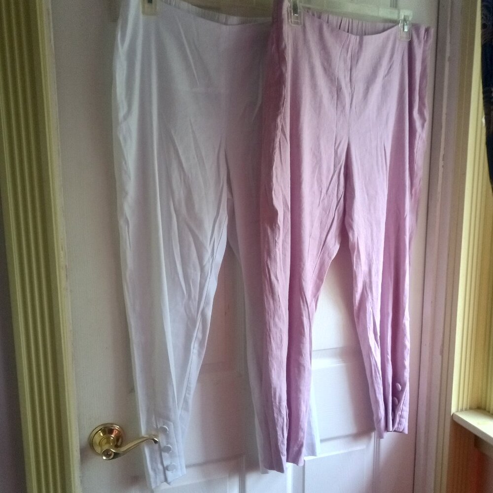 Lot 2 J. JILL Size M Stretch Linen /Viscose ankle PANTS White 1 Lilac $158 NEW